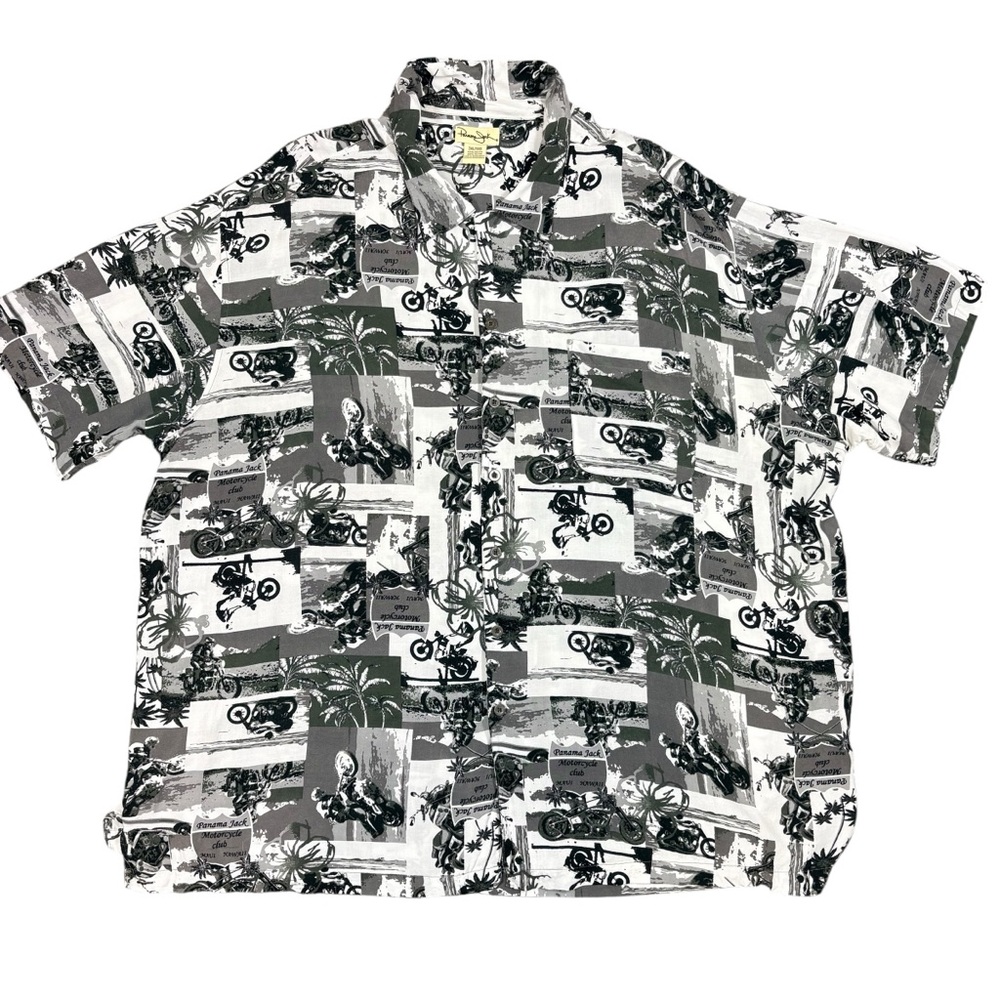 Panama Jack Motorcycle Print Hawaiian Camp Shirt Rayon 3XL Moto Resort wear